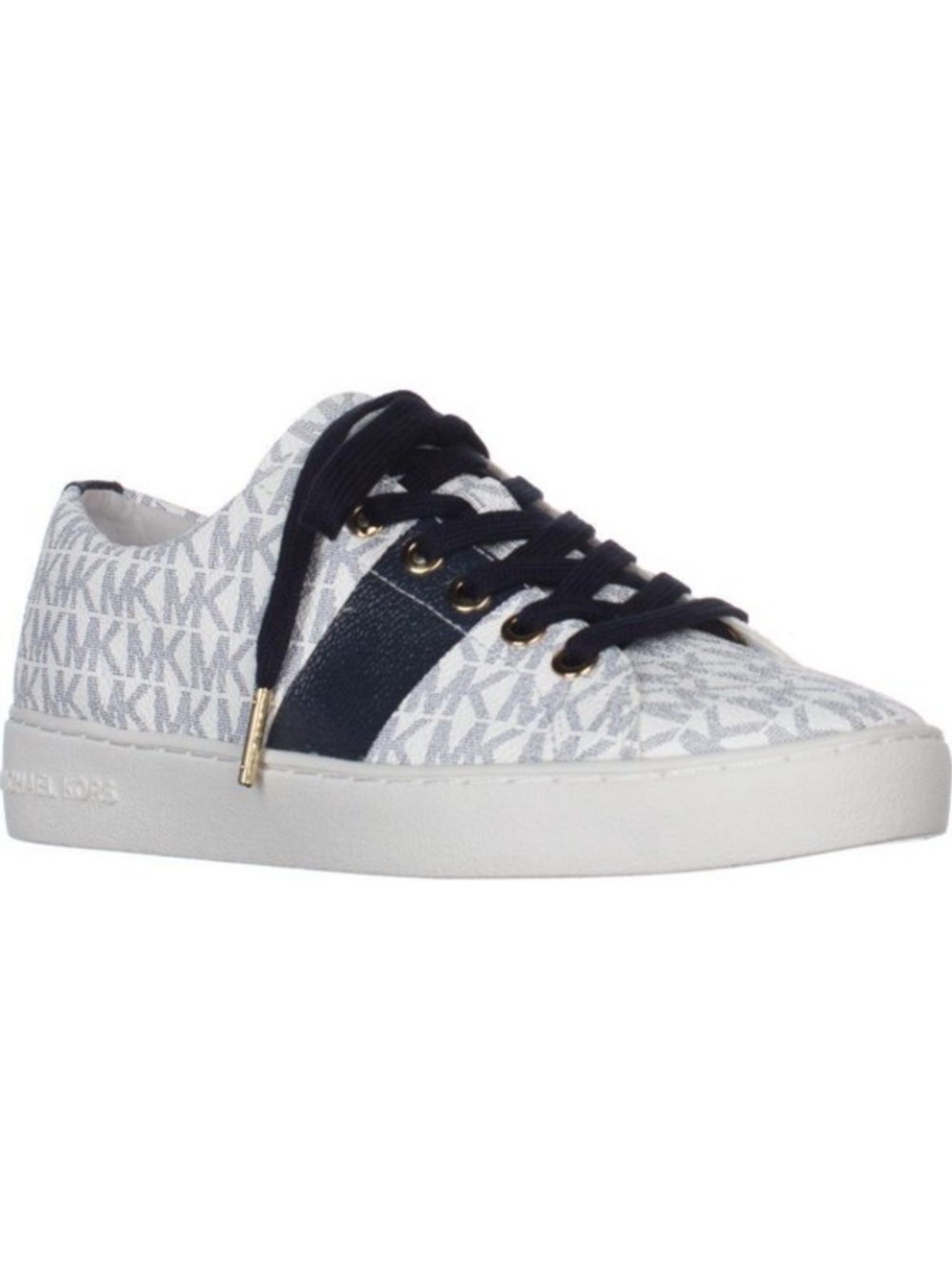 Michael Michael Kors Keaton Sneakers Vanilla Logo Print Navy Stripe 8M Lace Up